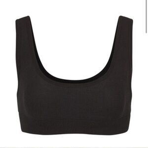 Skims Black Cotton Waffle Knit Thermal Ribbed Scoop Loungewear Bra